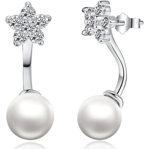 Hight Quality New Shiny Crystal Design Pearl 925 Sterling Silver Stud Earrings for Women Girls Jewelry Gift Wholesale