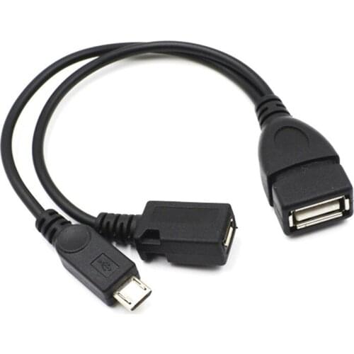 High Quality Black 2 In 1 OTG Micro USB Host Power Y Splitter Adapter to Micro 5 Pin Male Female Cable 100pcs