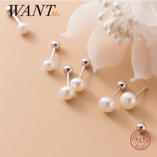 WANTME Fashion Korean Natural Pearl Spiral Bead Stud Earrings for Women Genuine 925 Sterling Silver Chic Birthday Jewelry Gift