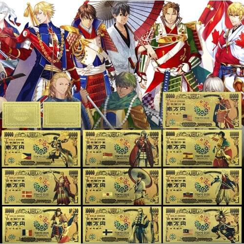 Japan Gold Banknote Tokyo World Flags Comics Card Souvenir Anime Gold Plastic Cards for Collection Drop Shippong