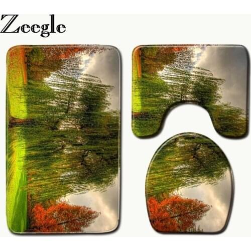 Zeegle 3Pcs Mats Bathroom Toilet Rugs Set Flannel Bathroom Carpet Floor Mats Washable Pedestal Rug Cover Toilet Bath Rugs