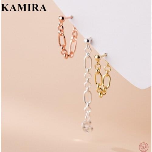 KAMIRA 925 Sterling Silver Fashion Punk Link Chain Hollow Stud Earrings for Women Teen Party Unique Piercing Simple Jewelry Gift