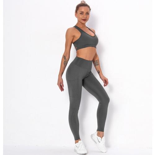Sexy striped pocket yoga suit womens beauty back top bra sports running fitness yoga pants