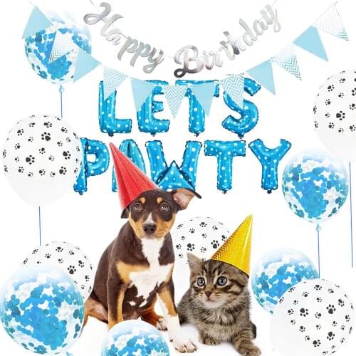 23pcs/Set Pet Cat Dog Party Decoration Kit LETS PAWTY Balloons Birthday Banners Party Supplies For Dog Cat