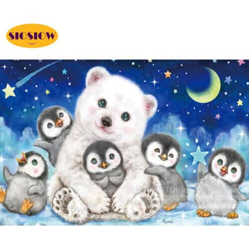 5D Diamond Painting Polar Full Round Cartoon Lovely Bear Penguin Diamond Mosaic Embroidery Cross Stitch Home Decor Children Gift