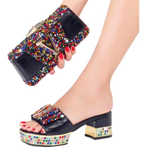 2021 new African Nigerian Italian slippers womens bag matching wedding shoes diamond slippers womens flat shoes