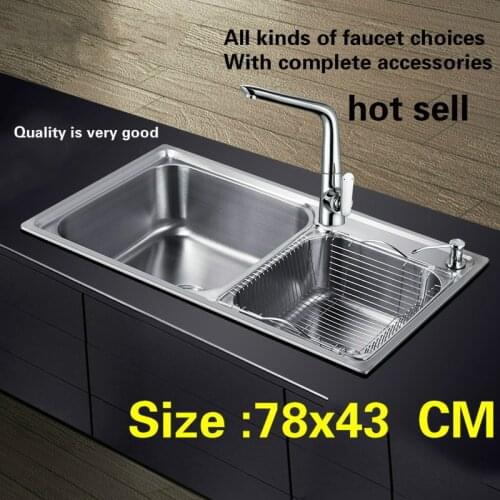 Free shipping large kitchen sink food grade 304 stainless steel standard double groove hot sell 78x43 CM