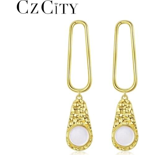 CZCITY New Pure 925 Sterling Earrings for Women Wedding Engagement Fine Jewelry Shell Anillos De Plata 925 De Ley Christmas Gift