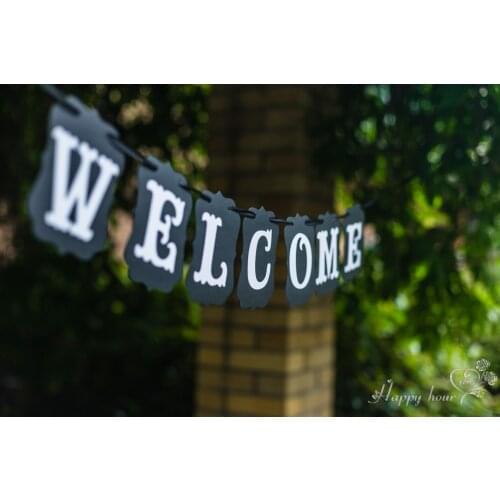 Welcome Vintage Party Banner Wedding Birthday Bunting House Home Classroom Decorations Garland Photo Props Back to School Party