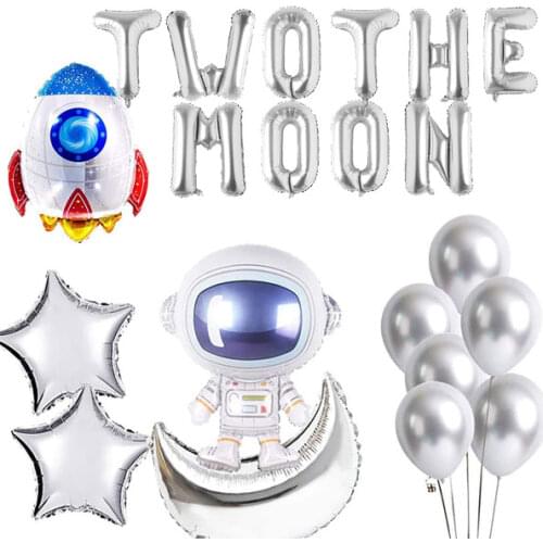 Two The Moon Balloons,2 The Moon Birthday Party Banner for Baby 2nd Birthday Party Outer Space Astronaut Robot UFO Theme Party