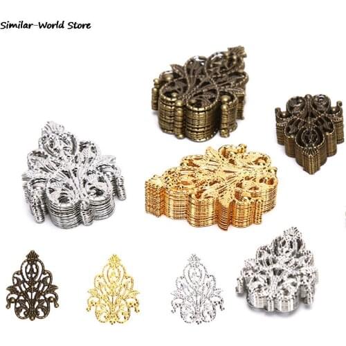 20pcs Wholesale Filigree crafts Hollow Embellishments Findings Jewelry Accessories Bronze Tone ornaments 35mm
