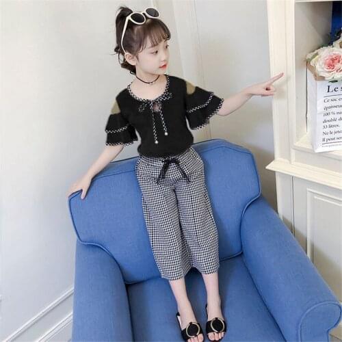 Clothes For Girls Floral Tshirt + plaid Pants Tracksuits For Girls Casual Style Costume For Girl Summer Kids Clothing 6 8 10 12