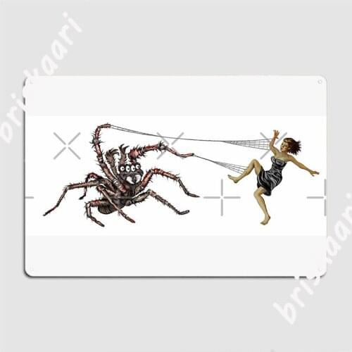Giant Spider Catches Female With It S Web Poster Metal Plaque Funny Wall Decor Home Club Party Tin Sign Posters