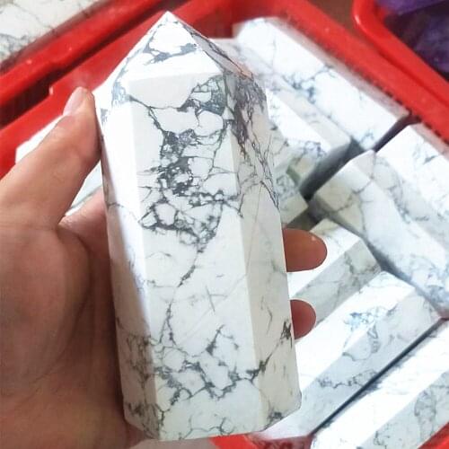 Crystal Tower Natural Howlite Quartz Point White Turquoise Gemstone Wand Healing Home Decor Energy 300-1000G