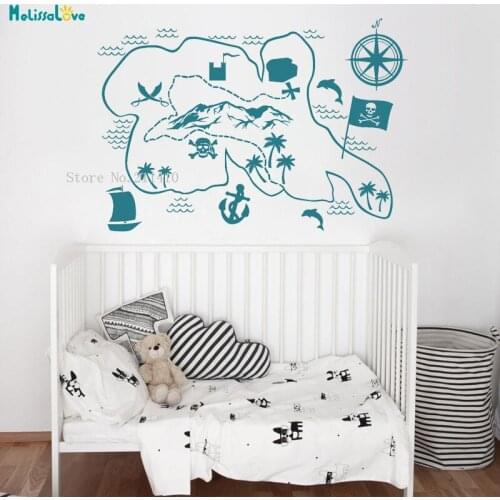 Interesting Adventure Map Wall Sticker Pirate Map Treasures Kids Room Home Decoration Nursery Removable Art Decals YT893