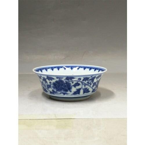Rare SongDynasty porcelain bowl,White and blue,Wrapped peony,Hand-painted crafts,Decoration,collection &Adornment