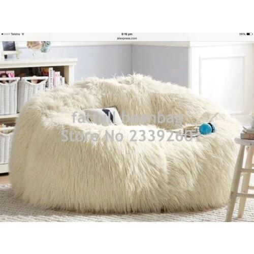 Cover only No Filler- SHAGGY IVORY SOLID BACK LEANBACK LOUNGER VIDEO GAMING MOVIE CHAIR READING bean bag lounger cover