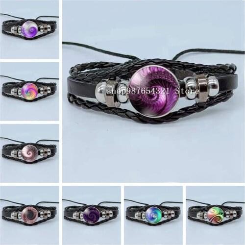 Fashion Colorful Fractal Rotating Pattern Bracelet Glass Cabochon Bracelet Multilayer Braided Leather Bracelet Jewelry
