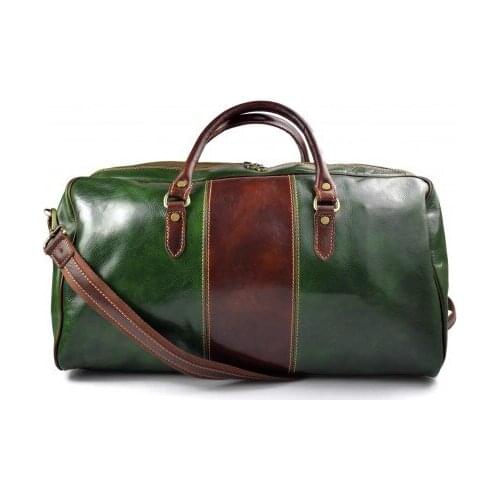 Mens leather duffle bag green brown shoulder bag travel bag luggage weekender carryon cabin bag