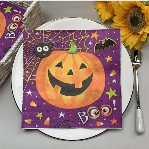 2021 New 20Pcs/Pack Halloween Decoupage Paper Napkins Frightening Pumpkin Spider Paper Tissues for Halloween Party Decor B