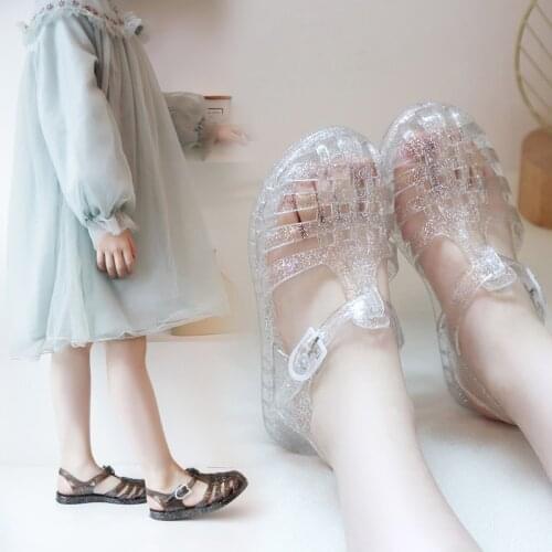 2021 New Kids Sandals Clogs Childrens Girls Cosplay Dress Up Party Sandals Crystal Princess Hollow Out Candy Color Shoes