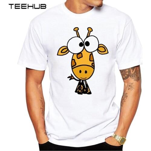 New Arrivals 2019 TEEHUB Cool Mens Fashion Fun Big Headed Giraffe Design T-Shirt Short Sleeve O-neck Tops Hipster Tee