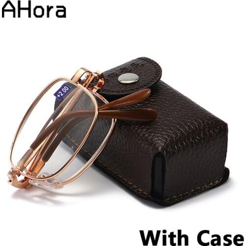 Ahora Portable Foldable Reading Glasses for Men Women With Leather Case Folding Reading Presbyopia Reading Glasss +1.00~4.00