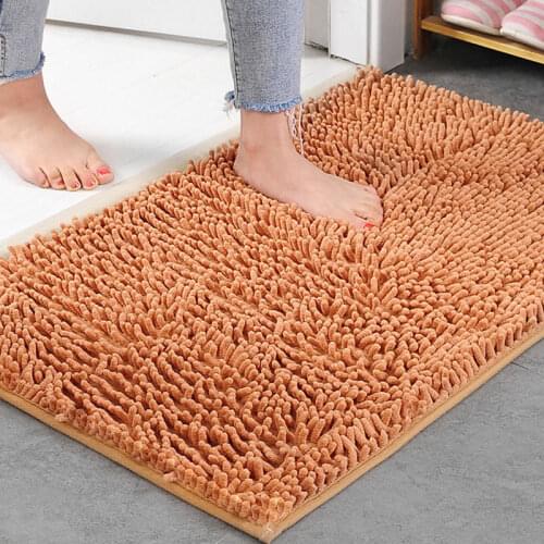 Solid Color Bathroom Mat Chenille Water Absorption Bathtub Washbasin Floor Mat Non-slip Toilet Rug Plush Foot Mat Bath Carpets