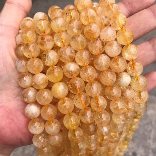 Genuine Natural Brazil Citrines Stone Beads 6/8/10/12MM Round Loose Yellow Crystal Gem Stone Beads For Jewelry Making DIY 15