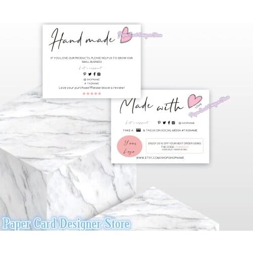 Personalize Handmade with love card. Editable Thank You card for small business.Small Business Thank You Card Template