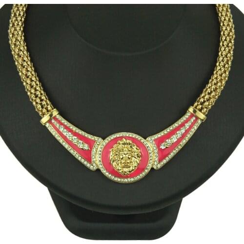 Amazons Popular Diamond Inlaid European And American Lions Head Short Necklace Painting Oil Clavicle Chain Direct Selli