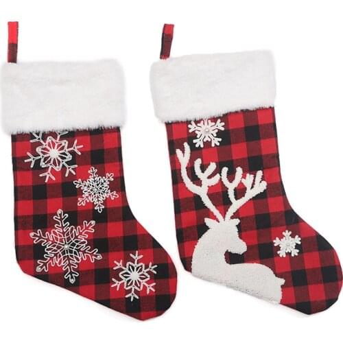 Christmas Stockings Fabric Santa Claus Sock Gift Kids Candy Bag Snowman Deer Pocket Xmas Decoration For Christmas Tree Ornaments