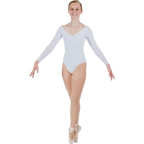 Retail Wholesale River Blue Cotton/Lycra Long Sleeves Ballet Dance Leotards V Front for Ladies and Girls