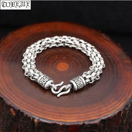 Handmade 925 Silver Chain Bracelet Vintage Sterling Silver Man Bracelet Punk Jewelry Lucky Bracelet Real Silver Jewelry Gift