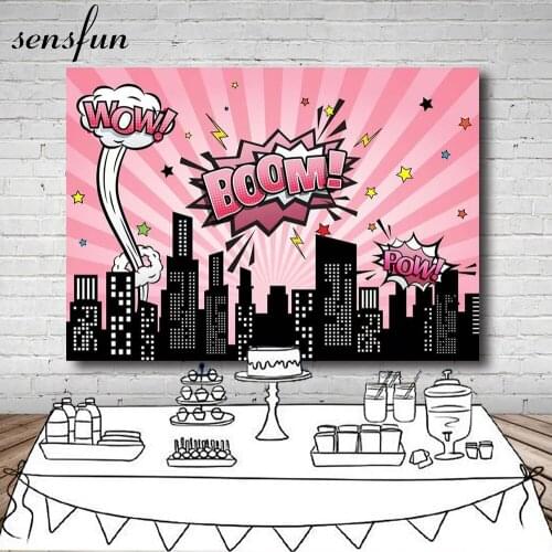 Sensfun Pink Theme Girls Photography Backdrop Buildings Children Birthday Party Backgrounds For Photo Studio 7x5FT