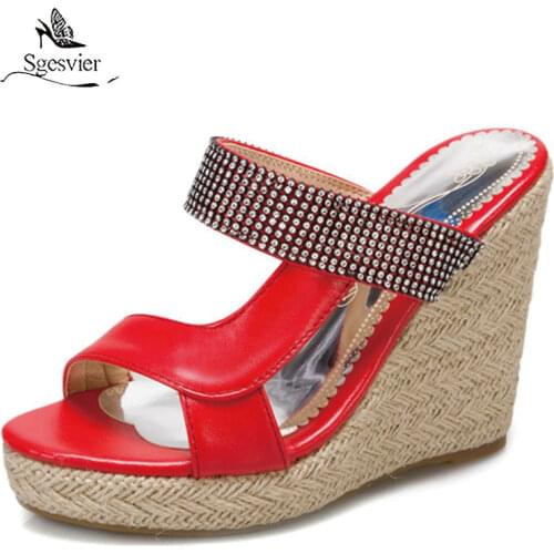 SGESVIER Big Size 34-50 High Heels Wedges Sandals Women Shoes Crystal Fashion Summer Casual Party Shoes Women platform Sandals