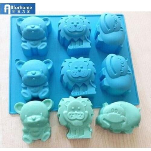 6 Hole Lion Bear Hippo Silicone Cake Baking Mold Cake Pan Soap Making Mold Muffin Cups Biscuit Chocolate DIY Mould Ice Cube Tray
