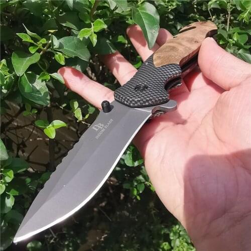 Super Pocket Folding Knife 8Cr15 Blade Wood Handle Knives Hanging Clip for Camping Hunting Survival Outdoor Activities Mens Gift