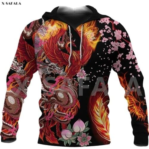 VIKING_PHOENIX_DRAGON_CHERRY_BLOSSOM 3D Over Printed Hoodie Man F46 Women Unisex Outwear Zipper Pullover Sweatshirt Casual