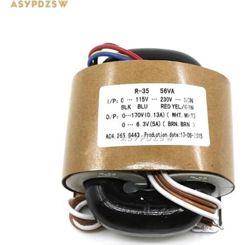 115V/230V 56VA 0-170V (0.13A)+0-6.3V (5A) R-core transformer With shielded wire output 56W Tube amplifier R type transformer