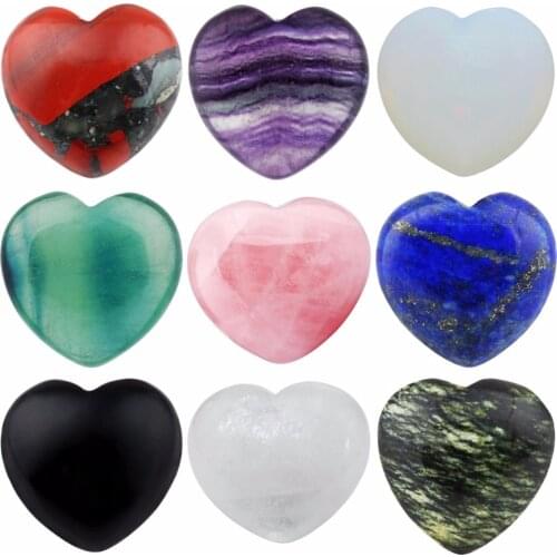 TUMBEELLUWA 1Lot (5Pc) 0.9" Healing Crystal Puff Heart Carved Palm Stone,Worry Stone Chakra Reiki