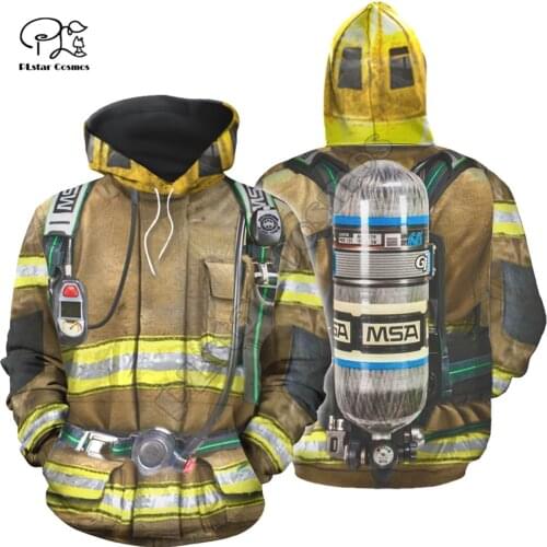 PLstar Cosmos Amazing Firefighter Suit Fireman 3D Print Hoodies Sweatshirts Zip Hooded For Men And Women Casual Streetwear W23