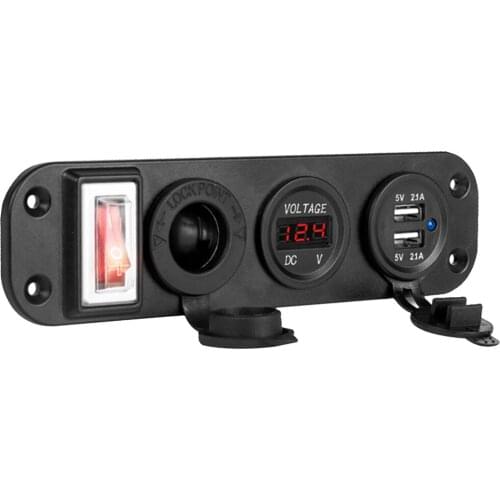 12V/24V Dual USB Socket Charger LED Voltmeter On-Off Switch Panel