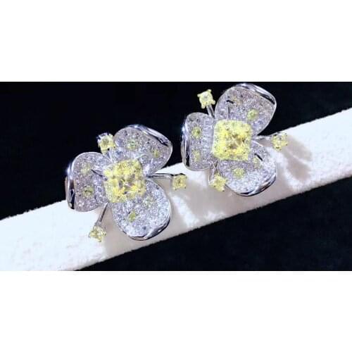 Flower stud earring blue yellow green red color fine women jewelry 925 sterling silver with cubic zircon cute romantic