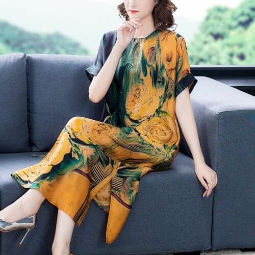 2021 Women Vintage Print Mulberry Silk Midi Dress Elegant Bodycon Party Vestidos Summer Casual Print 4XL Plus Size Chiffon Dress