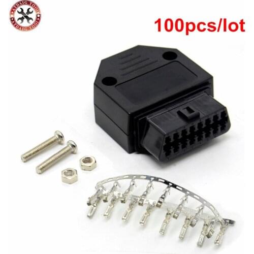100pcs/lot OBD2 OBDII OBD 2 16 Pin Connector Female Diagnostic Tool OBD Connector Plug+Shell+Terminal+Screw