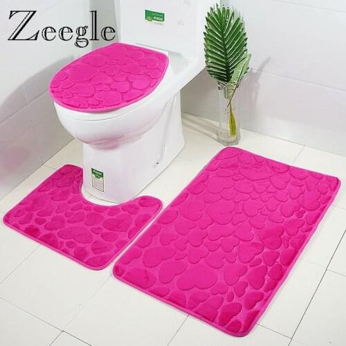 Zeegle 3D Embossed Bath Mat Non-slip Bathroom Carpet Floor Mats 3pcs Bathroom Mat Set Absorbent Mat Carpet Bathroom Bath Rugs