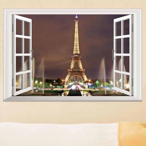 3D Window Paris Eiffel Tower Wall Sticker Art Vinyl Decal DIY Mural Home Decor