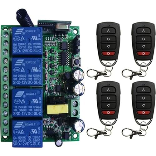 AC110V 220V 230V 10A Relay 4CH 4 CH Wireless RF Remote Control Light Switch 10A Relay Output Radio Receiver Module +Transmitter