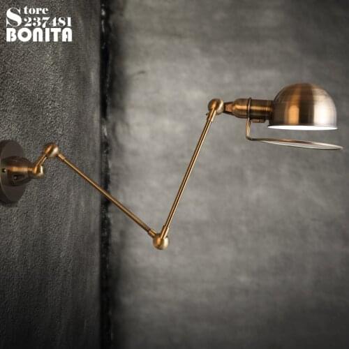 American loft Metal Plating Iron Vintage industrial wall light Long swing arm telescopic adjustable sconces wall lamp brass